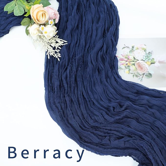 8 Pack Cheesecloth Table Runner Rustic Sheer Boho Gauze 35 x 120 Inch Centerpiece Cheese Cloth for Bridal Baby Shower Summer Spring Decorations Navy Blue