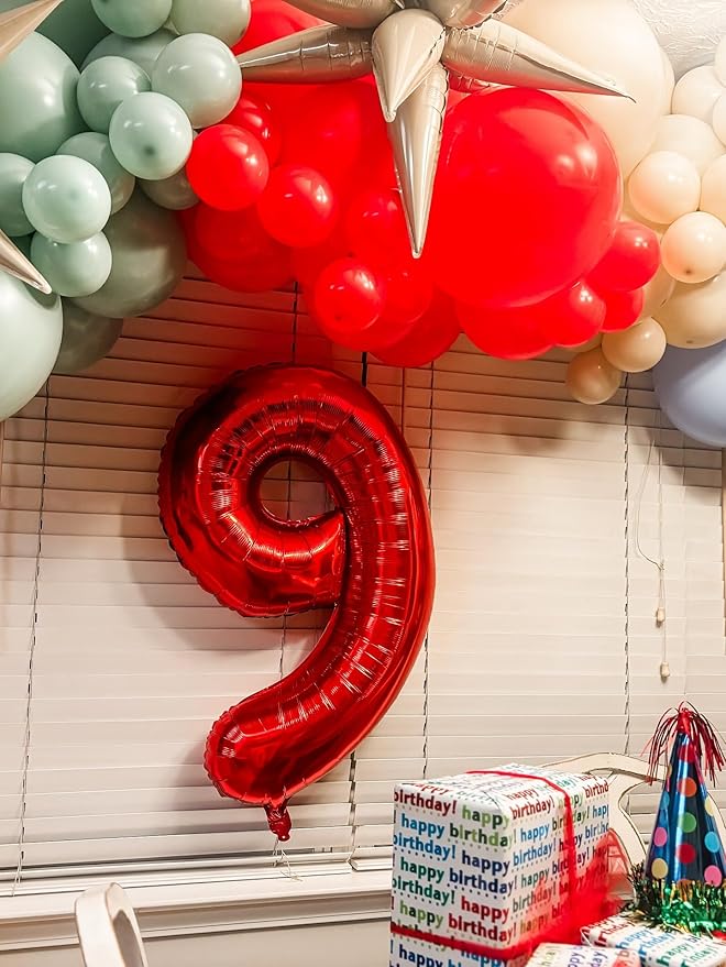 0 Balloon - Red Birthday Number Balloons, 40 Inch Large Foil Balloons for Men Women Boys Girls Red Themed Birthday Decorations