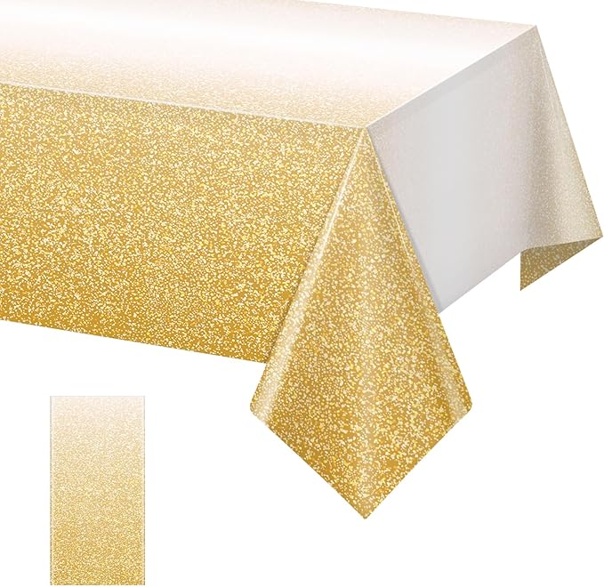 FunnyPars 1 Pack Ombre Gold Plastic Tablecloth for Parties, Gradient Yellow Gold Disposable Tablecloths for Rectangle Tables, Light Gold Table Cover for Wedding Birthday Anniversary Party, 54x108Inch