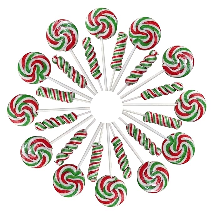 Christmas Candy Lollipops - 24 Holiday Suckers Individually Wrapped Bulk - 18g Swirl and 12g Twisty Pops