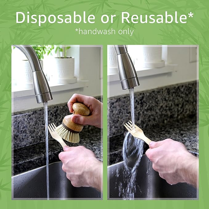 100% Bamboo Forks Set - Eco Friendly Disposable Cutlery (500 Compostable Forks) | Disposable or Reusable Bamboo Utensils | Compostable FSC Certified Silverware for Weddings, Camping, Parties