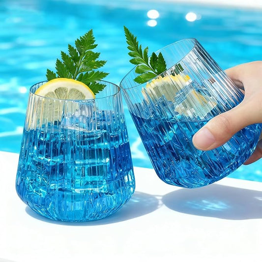 BESTSTAR 72 Pcs 12 oz Plastic Clear Ribbed Wine Glasses, Origami Ripple Disposable Champagne Glasses Elegant Whiskey Glasses Ideal for Weddings, Bars, Christmas, Halloween, Pool Party, Daily Use