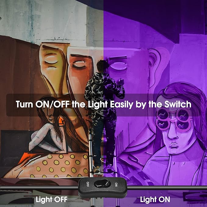 4 Pack 100W LED Black Lights, Blacklight Flood Light with Plug and Switch, 120VAC IP66 Waterproof Blacklight for Halloween Party, Glow in The Dark, Stage Light, Body Paint, Neon Glow