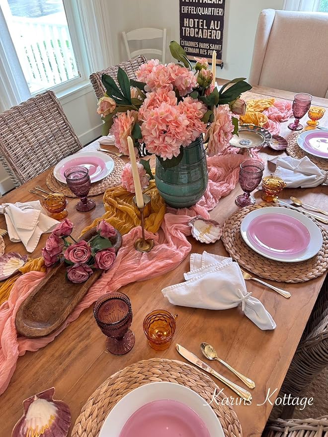 FEXIA 6 Pack Pink Table Runner 35x120 Inches Peach Spring Easter Table Runner for Shower Wedding Party First Communion Centerpiece Engagement Boho Table Decoration