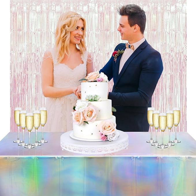 BRAVESHINE Disposable Iridescent Tablecloth - Holographic Table Cloths Rectangle Table Covers for Mermaid/Undersea/Frozen/Ocean Theme Party Decorations - 2 Pack, 54 x 108In