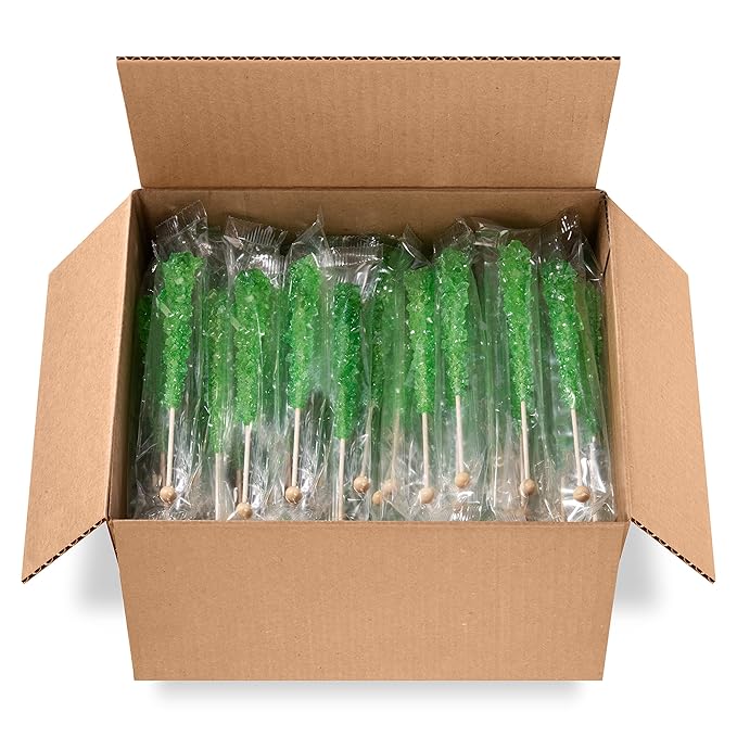 Green Rock Candy Sugar Sticks - Green Apple Flavored - 144 Individually Wrapped Candy Party Favors