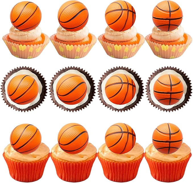 Ephlyn 10 Pack 3D Basketball Cupcake Toppers Basketball Cake Toppers Decorations for Sports Theme Baby Shower Birthday Party Cake Decorations Supplies