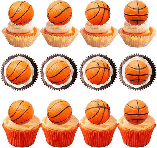 Ephlyn 10 Pack 3D Basketball Cupcake Toppers Basketball Cake Toppers Decorations for Sports Theme Baby Shower Birthday Party Cake Decorations Supplies