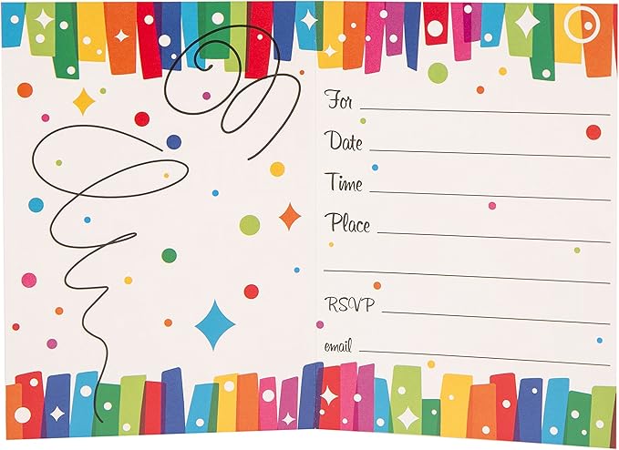 Multicolor Rainbow Ribbons Birthday Paper Invitations (5.5" x 4") 8 Count - Premium Quality & Eye-catching Design - Perfect For Any Age Celebrations