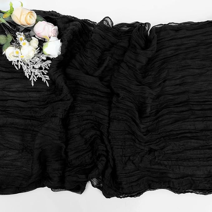 8 Pack Cheesecloth Table Runner Rustic Sheer Boho Gauze 35 x 120 Inch Centerpiece Cheese Cloth for Bridal Baby Shower Summer Spring Decorations Black