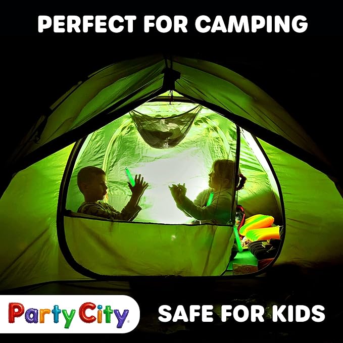 Party City Green Glow Sticks Bulk Pack 6”- 12pk Glow in the Dark Sticks for Kids, Waterproof Camping Survival Ultra Bright Emergency Light Stick with String, Neon Glowsticks Party Supplies Favors