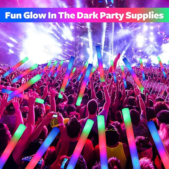 58 PCS LED Foam Glow Sticks Bulk, Glow in the Dark Party Supplies with 3 Modes Colorful Flashing, Neon Party Favors for Birthday, Wedding, Carnival, Concert, New Year Glow Sticks