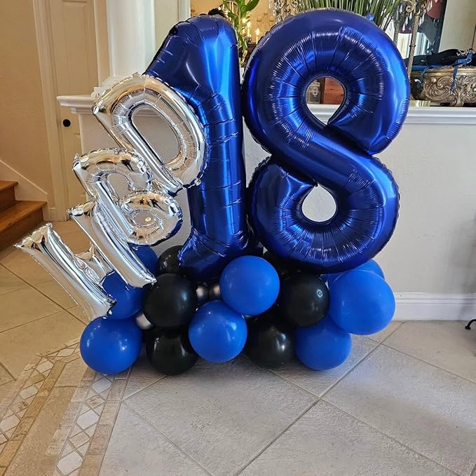 0 Balloon - Night Blue Birthday Number Balloons, 40 Inch Large Foil Balloons for Men Women Boys Girls Night Blue Themed Birthday Decorations