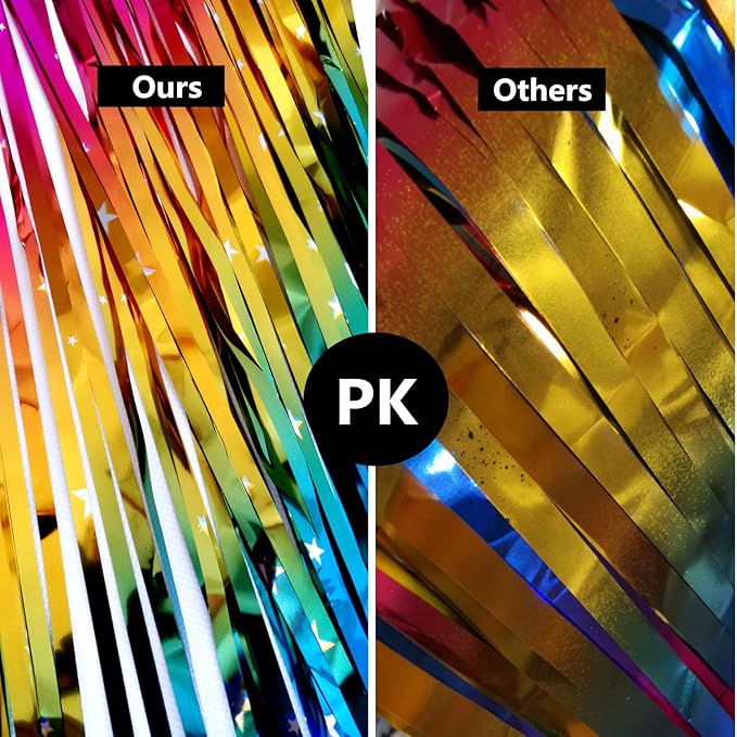 Sparkly Rainbow Gradient Tinsel Foil Fringe Curtain Metallic Streamers for Birthday Party Decorations Wedding Graduation Baby Shower Bachelorette Photo Booth Props 2 Packs