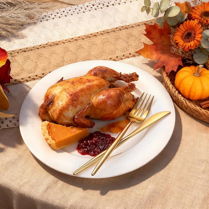 Rubtlamp 180Pcs Gold Plastic Silverware,Luxury Gold Plastic Cutlery,Heavy duty Golden Disposable Flatware, Utensils Set Disposable Include 60Gold Forks,60Gold Spoons,60Plastic Knives for Party,Wedding