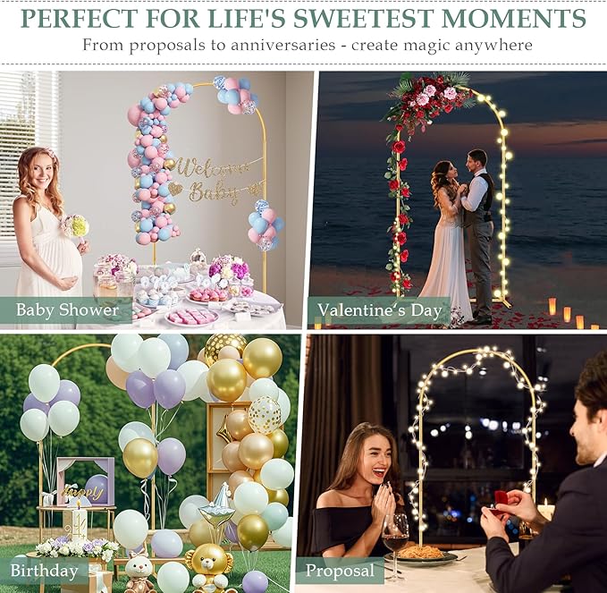 7.2FT Arch Backdrop Stand for Parties, Metal Balloon Arch kit Stand, Gold Wedding Arch Stand Frame for Gender Reveal Ceremony Birthday Anniversary Bridal Graduation Party Event Decoration
