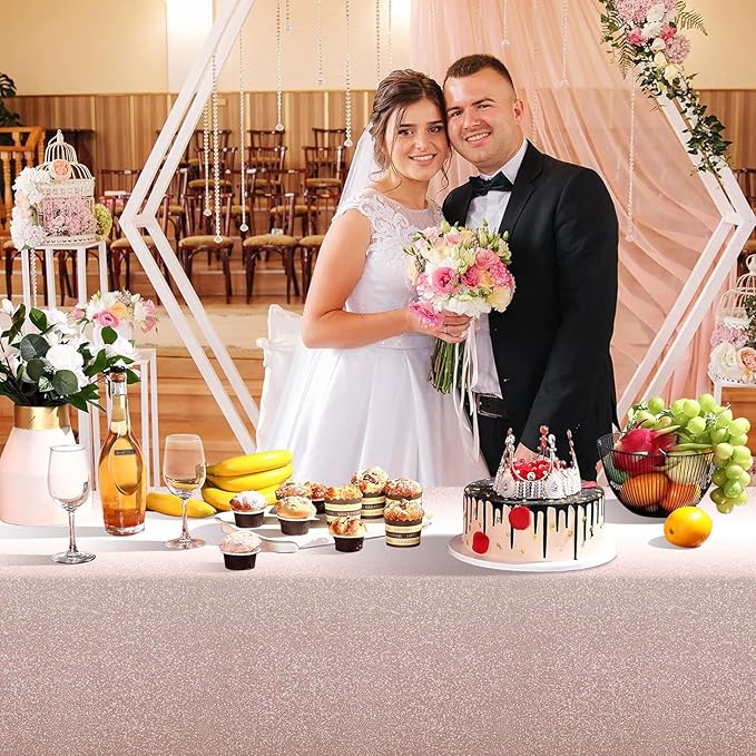 6 Pack Ombre Rose Gold Plastic Tablecloth for Parties, Gradient Pastel Rose Gold Disposable Tablecloths for Rectangle Tables, Light Pink Sprinkle Table Cover for Wedding Birthday Party, 54 x 108 Inch