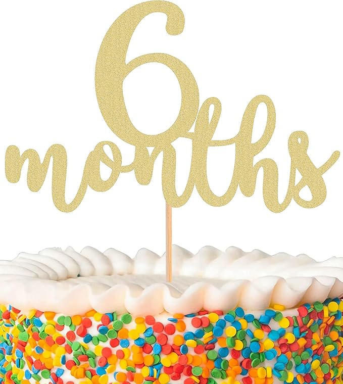 6 Months Cake Topper - Golden Glitter 1/2 Birthday Cake Decorations, Perfect for Baby Shower/Gender Reveal Party/Baby Party Photo Booth Props(6 Months Sign)