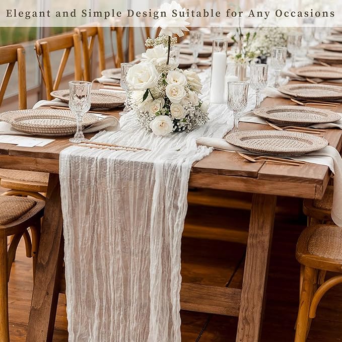 10FT 6 Pack White Cheesecloth Table Runner 20 x 120 Inch Long Rustic Gauze Cheese Cloth Table Runner for Wedding Bridal Baby Shower Table Decorations Boho Fabric Sheer Birthday Party Table Decor