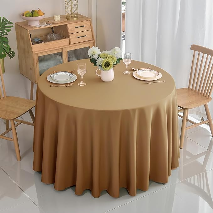 2-Pack Round 108-inch Coffee Table Cloths, Solid Stain and Wrinkle Resistant Circular Tablecloth, Premium Plain Weave Polyester Fabric Table Linen Covers for Hotel, Banquet