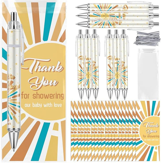 50 Sets Baby Shower Favors Gifts for Guests Includes 50 Rolling Paper Ballpoint Pens and 50 Greeting Thank You Bookmarks Baby Shower Party Favors (Here Comes The Son)