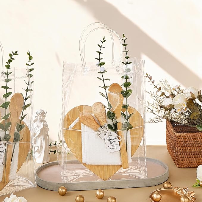 55Pcs Baby Shower Prizes for Game Winners 6 Sets Charcuterie Board with Spoons Butter Spreaders Forks Plaid Towel Thanks Card and Gift Bags for Bridal Shower Favors Party (Heart Shaped)