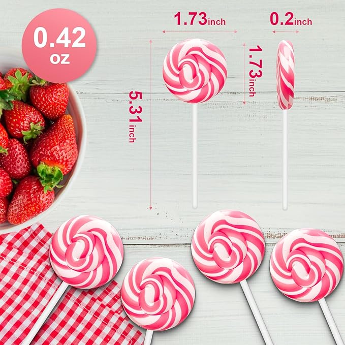 32 Counts Pink Swirl Lollipops, Princess Candy Individually Wrapped Suckers, Strawberry Flavor Suckers for Wedding Favors, Bridal Shower, Baby Girl Birthday Party, Valentines Day Gift, Gender Reveal