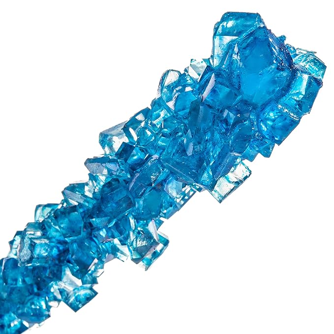 Blue Rock Candy Sugar Sticks - Blue Raspberry Flavored - 12 Individually Wrapped Party Favors
