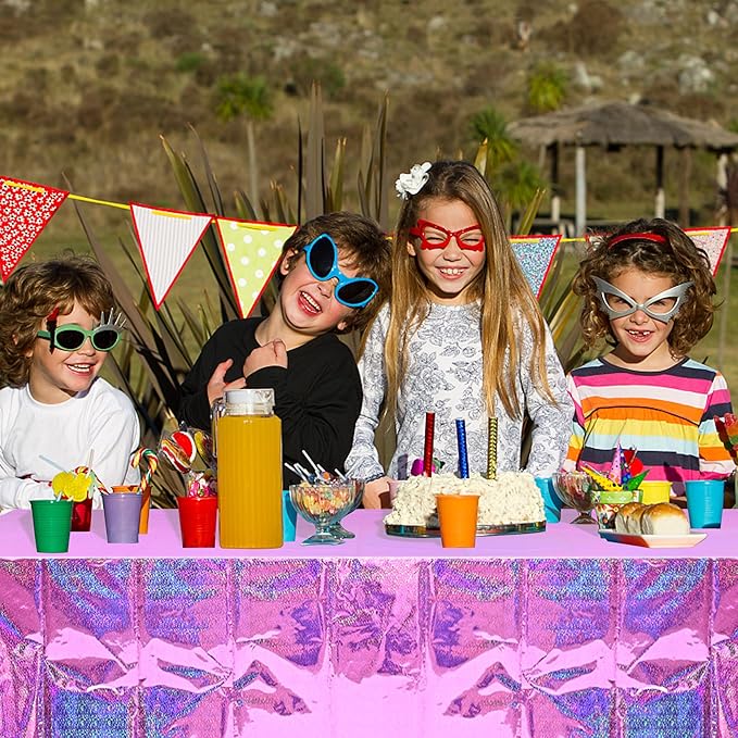 BRAVESHINE Disposable Table Cloth Rectangle Table Cover - Pink Plastic Tablecloth for Girl Princess Mermaid Theme Birthdays Bachelorette Anniversary Parties - 2 Pack, 54 x 108 in