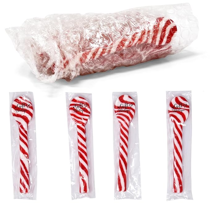 Gift Boutique Christmas Peppermint Candy Cane Spoons 12 Pack Edible Mint Candies Spoon Individually Wrapped for Stirring Beverages Cocoa Tea Coffee Cocktails, Stocking Fillers Holiday Party Favor Gift