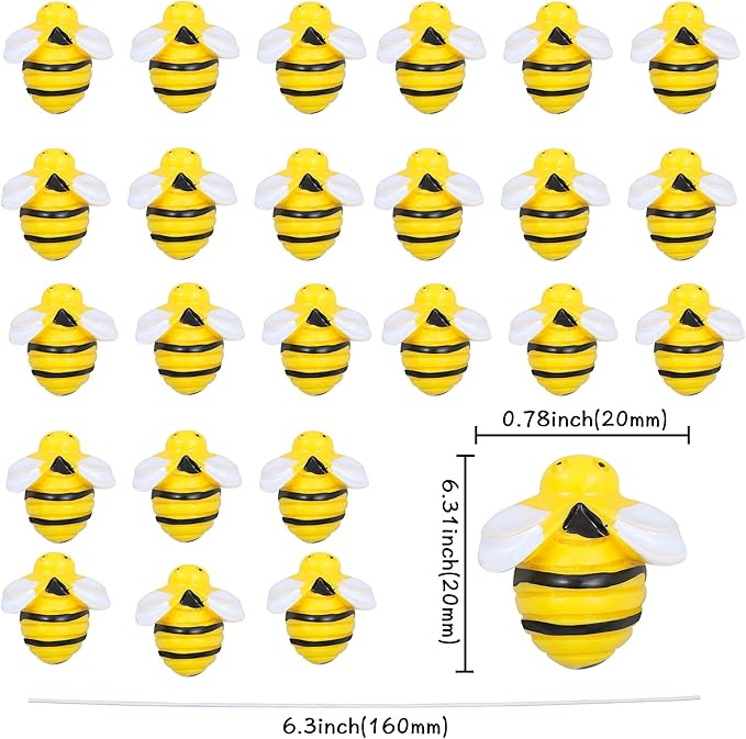 25Pcs Bumble Bee Cupcake Toppers Resin Little Figurine Bee Cupcake Picks Oh Babee Cake Decorations for Bee Theme Baby Shower Kids Boys Girls Birthday Party Decoration Supplies