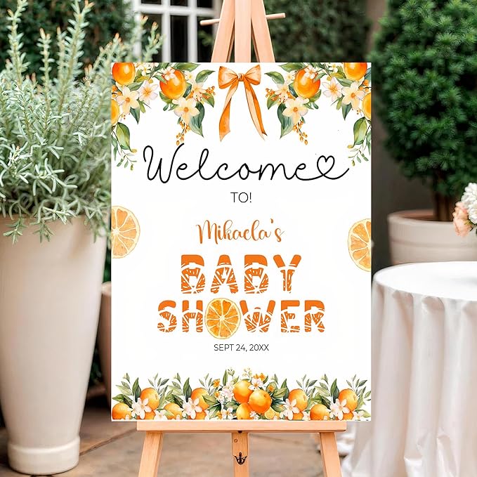 A Little Cutie Is On The Way Baby Shower Welcome Sign, Little Cutie Welcome Sign, Citrus Fruit Theme, Clementine Baby Shower Sign, Custom Orange Babies Décor #24