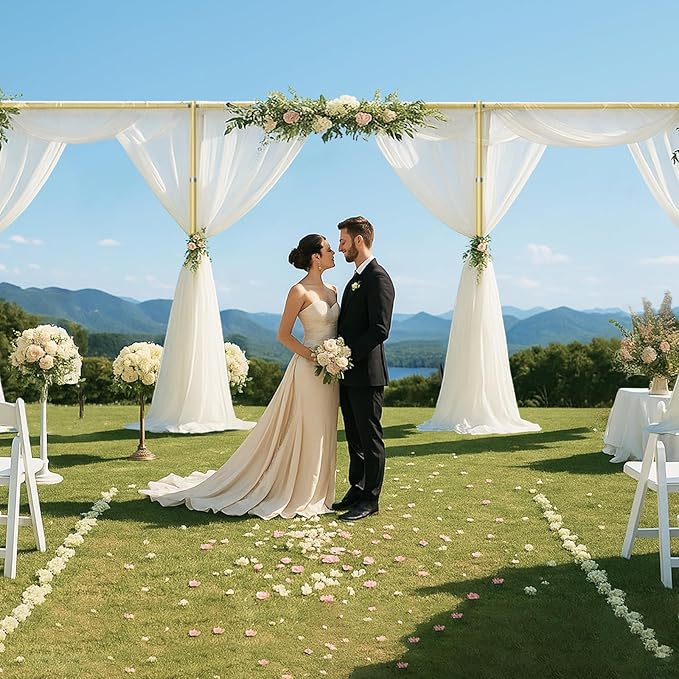 EMART Backdrop Stand Heavy Duty 8.9ftx30ft, Adjustable Pipe and Drape Photo Background Support Kit, Metal Frame with Flat Base for Wedding Birthday Party Banquet Decorations-Gold