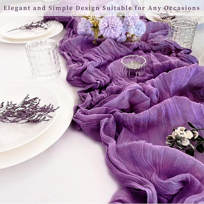 12 Pack Purple Cheesecloth Table Runner 10FT Boho Fabric Rustic Cheese Cloth Table Runner for Wedding Bridal Shower Baby Shower Gauze Sheer Birthday Party Table Decorations 20 x 120 Inch Long