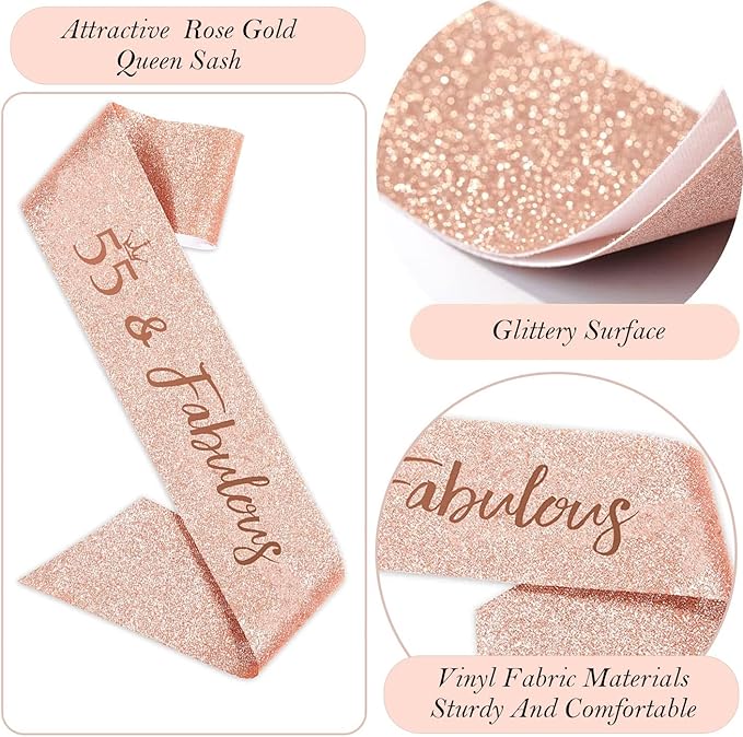 55th Birthday Decorations for Women, 55th Birthday Sash and Crown, Cake Topper, Number Candles and Balloons,, 55 Year Old Gifts for Women