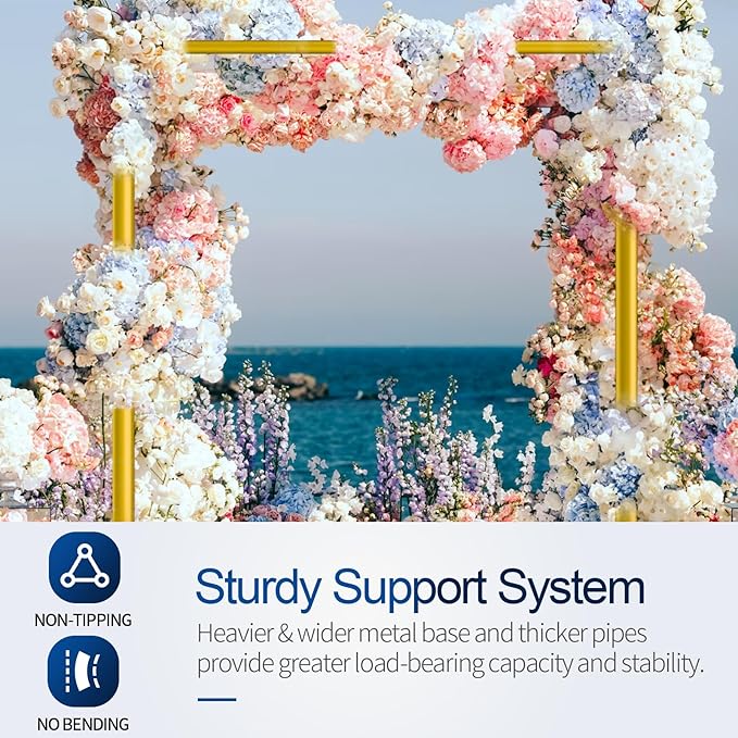 Pipe and Drape Backdrop Stand, 10x10ft Heavy Duty Adjustable Backdrop Frame with Metal Base, Background Holder for Parties Photography Wedding Photoshoot Decoration - Gold