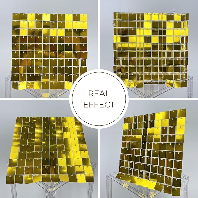 Shimmer Wall Sequin Backdrop, 48pcs Square Shimmer Wall Sequin Backdrop, DIY Party Shiny Decor for Wedding, Birthday, Anniversary, Graduation, Holiday&Home Background Supplies (Gold)