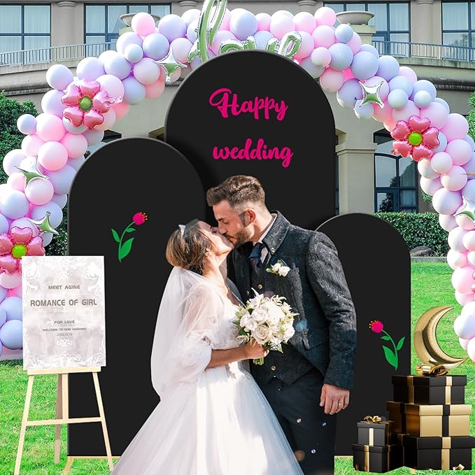 Wedding Arch Backdrop Stand Set of 3, (4, 5, 6) Metal Arch Backdrop Stand with Wedding Arch Cover, Wedding Balloon Arch Backdrop Stand for Birthday, Baby Shower, Anniversary