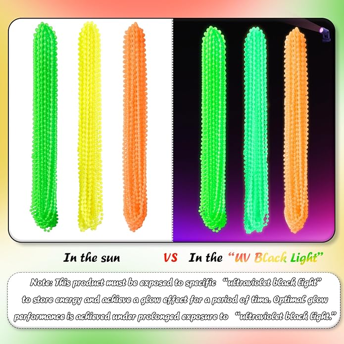 Glow in the Dark Beads Necklaces Glow Party Supplies, 33" Yellow Green Orange UV Black Light Necklaces for Glow Party Favors Night Accessories, Halloween Birthday Party Decorations
