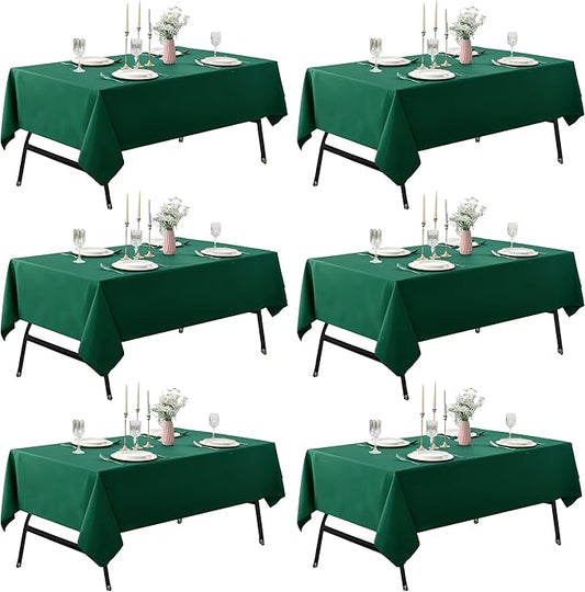 6-Pack 60x144 inch Blackish Green Table Cloths, Solid Stain and Wrinkle Resistant Oblong Tablecloth, Premium Plain Weave Polyester Fabric Rectangle Table Linen Covers for Hotel, Banquet