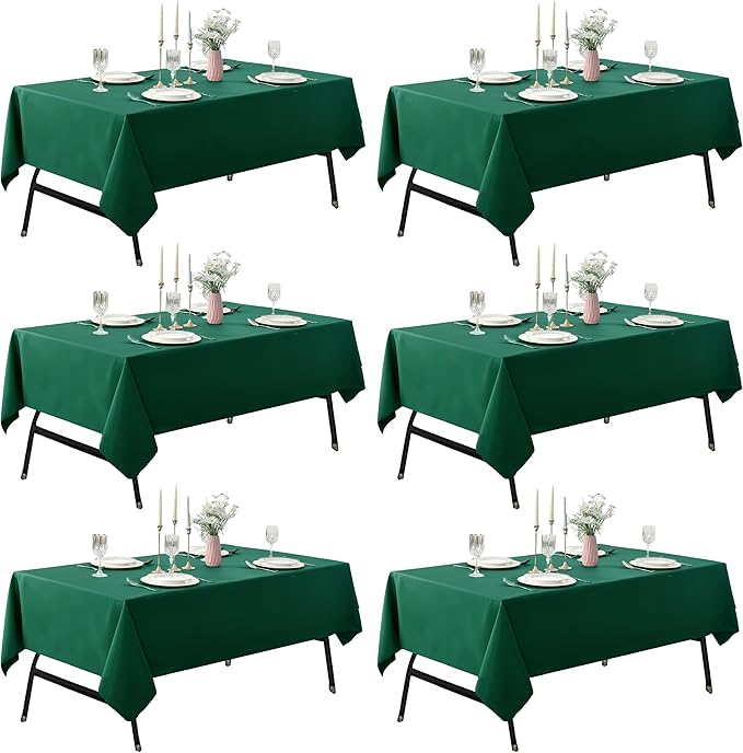 6-Pack 60x84 inch Blackish Green Table Cloths, Solid Stain and Wrinkle Resistant Oblong Tablecloth, Premium Plain Weave Polyester Fabric Rectangle Table Linen Covers for Hotel, Banquet