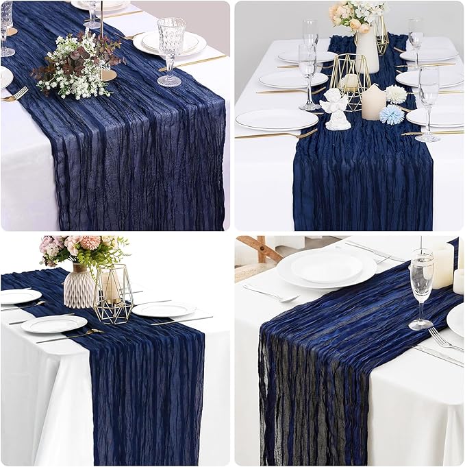 1 Pack Cheesecloth Table Runner Rustic Sheer Boho Gauze 35 x 120 Inch Centerpiece Cheese Cloth for Bridal Baby Shower Summer Spring Decorations Navy Blue