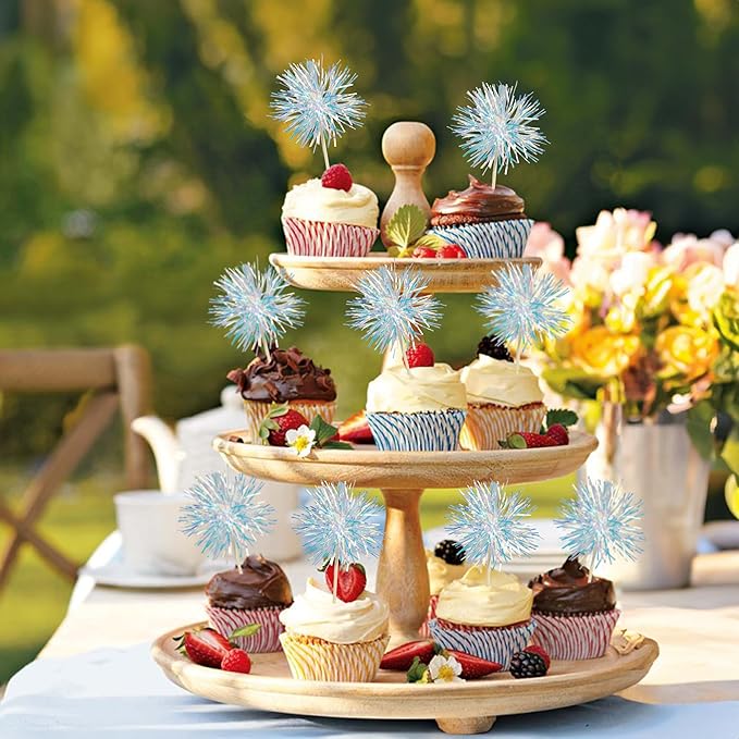 Gyufise 30Pcs Foil Firework Cupcake Toppers Sparkle Tinsel Cake Toppers Tinsel Drink Cake Decoration Cocktail Picks for Birthday Wedding Graduation Party Supplies Laser White