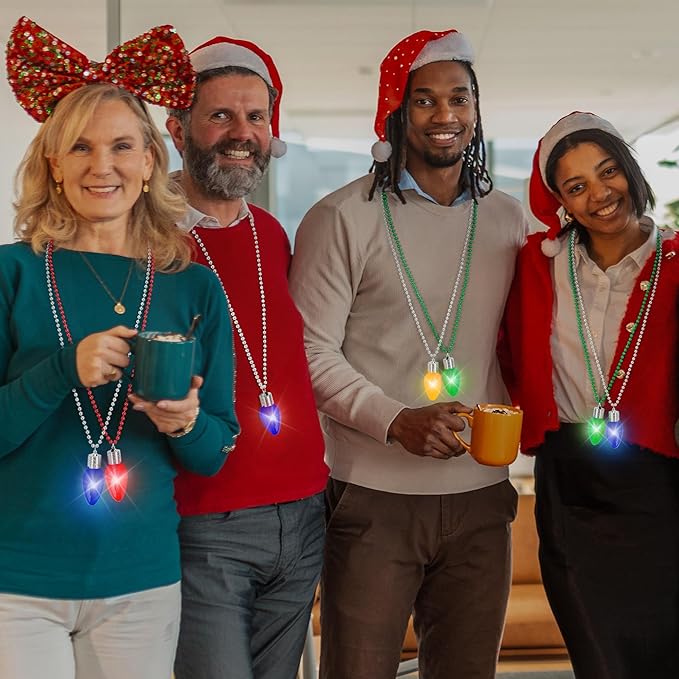 48PCS Light Up Christmas Necklaces, 3 Lighting Modes Festive Xmas Accessories, 4 Vibrant Colors Lights Bead Chain, Christmas Party Favors Necklaces for Holiday Celebrations New Year Decorative