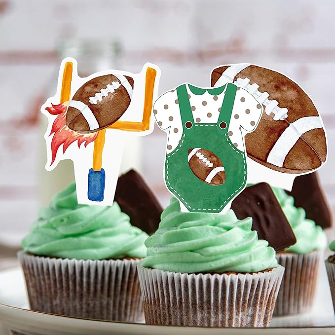 Football Baby Shower Cupcake Toppers Football Themed Oh Baby Party Supplies 48Pcs Touch Down Cake Decorations It's A Boy Cupcake Picks for Sport Welcome Baby Boy Party Decor
