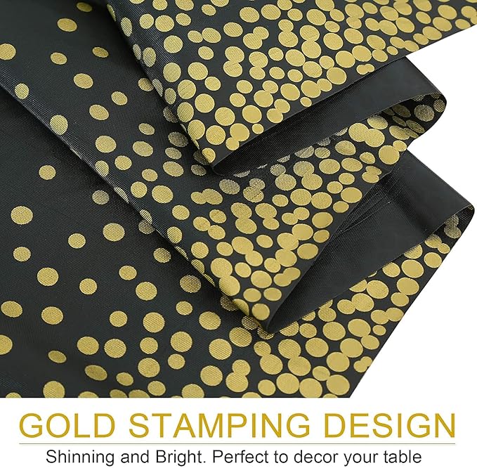Gexolenu 8 Pack Black and Gold Tablecloth for Rectangle Tables, Plastic Disposable Dot Confetti Party Table Covers for Birthday, Graduation, New Year Party, Anniversary, 54" x 108"