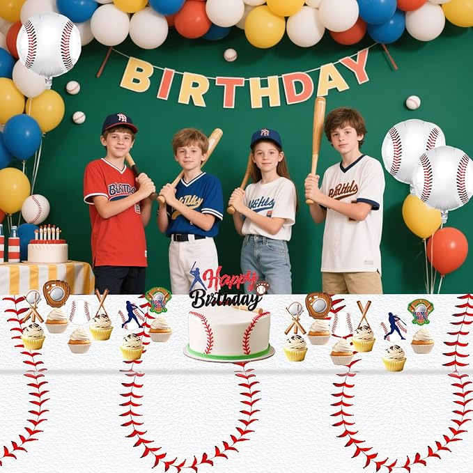 Oigco 3 PCS Baseball Tablecloth — Baseball Party Decorations — Sports Disposable Table Covers for Boys Sports Birthday Party, Team Game Day, Outdoor Picnic, 54 x 108 Inch