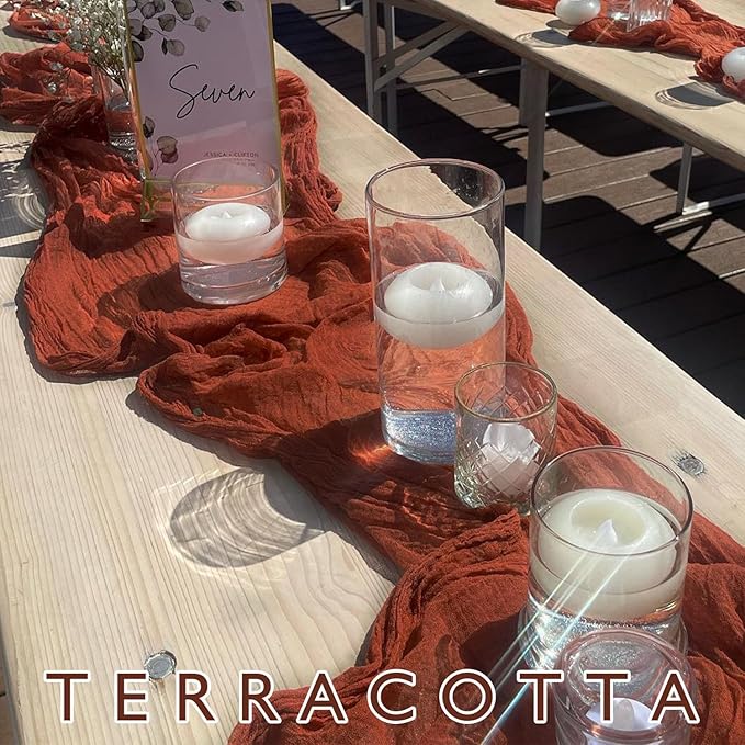8 Pack Cheesecloth Table Runner Rustic Sheer Boho Gauze 35 x 120 Inch Centerpiece Cheese Cloth for Bridal Baby Shower Summer Spring Decorations Terracotta