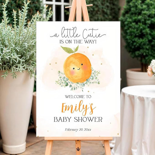 A Little Cutie Is On The Way Baby Shower Welcome Sign, Little Cutie Welcome Sign, Citrus Fruit Theme, Clementine Baby Shower Sign, Custom Orange Babies Décor #5