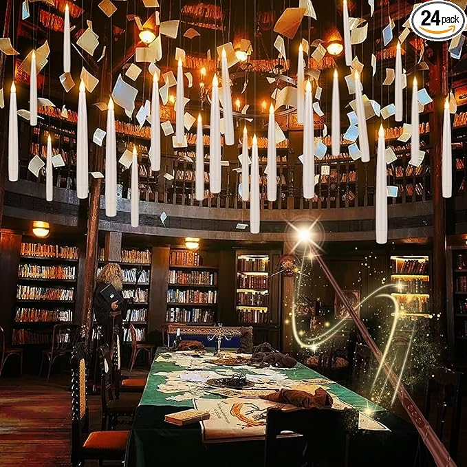 24PCS Floating Candles with Wand, Magic Hanging Candles, Flickering Warm Light LED Taper Flameless Candles with Wand Remote for Halloween,Christmas Party Decorations Indoor Deco,Bset Gift.